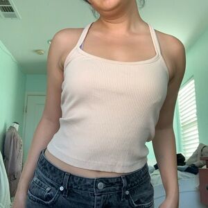 Zara Tan Knit Ribbed Racerback Tank Top